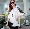 D37270A Korea loose leopard print oversize batwing ladies long sleeve t-shirts