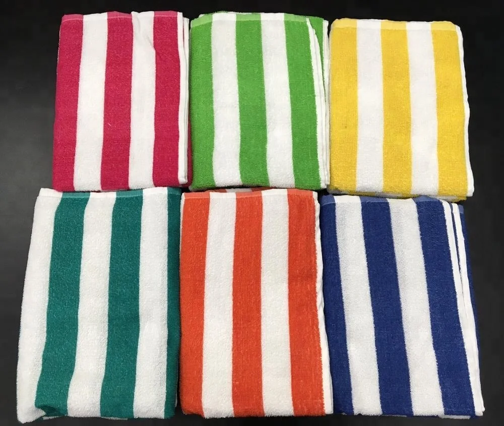 100% Cotton Terry Stripe Beach Towel White And Black Pool ...