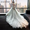 Newest U-Neck gorgeous lace luxury long sleeve wedding dress with long trailing
