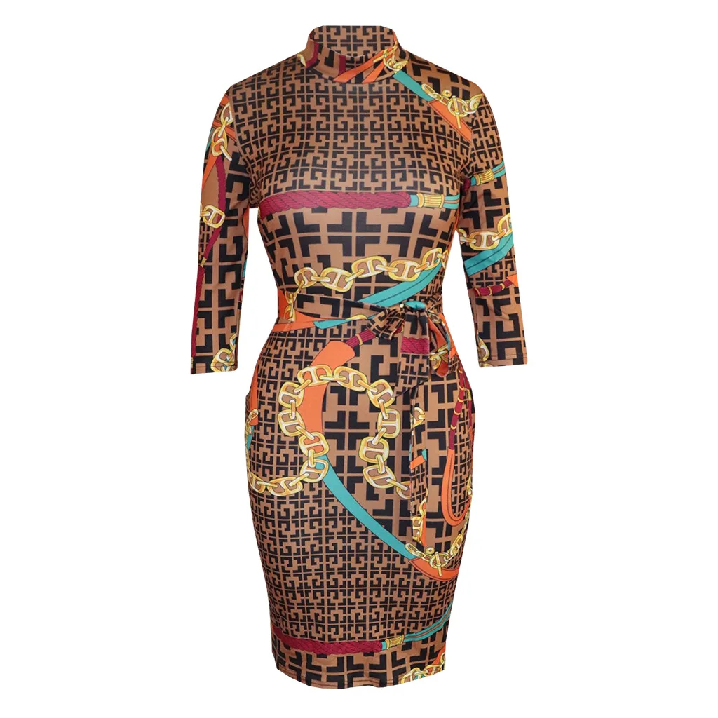 QM3545 women latest sexy printed bandage bodycon bohemian boho dress