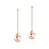Rose gold titanium steel long chain ring type dangle earrings