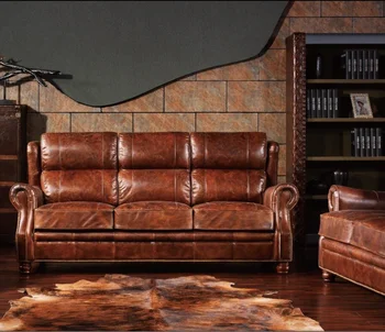 High End Living Room Dark Tan Dubai Home Furniture Antique Italy Leather Sofa