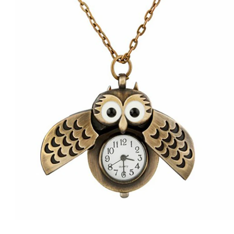 Silver Owl Pocket Watch Ladies Quartz Fashion Owl Shape Pocket Watch