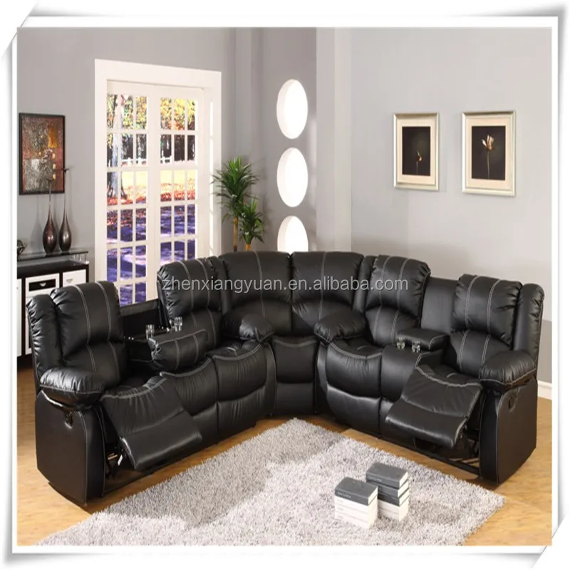 Sf3591 Black Leather Sectional Sofa With Recliners Buy Sectional