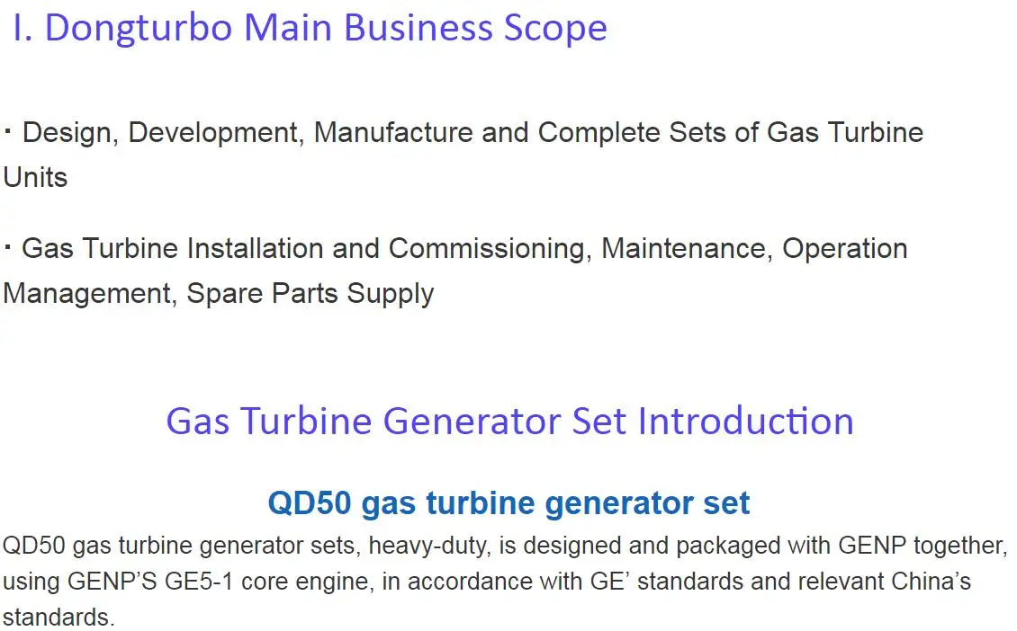 Manufacturer DQ100TQ Gas Turbine Set for GE Company spare parts of gas turbine