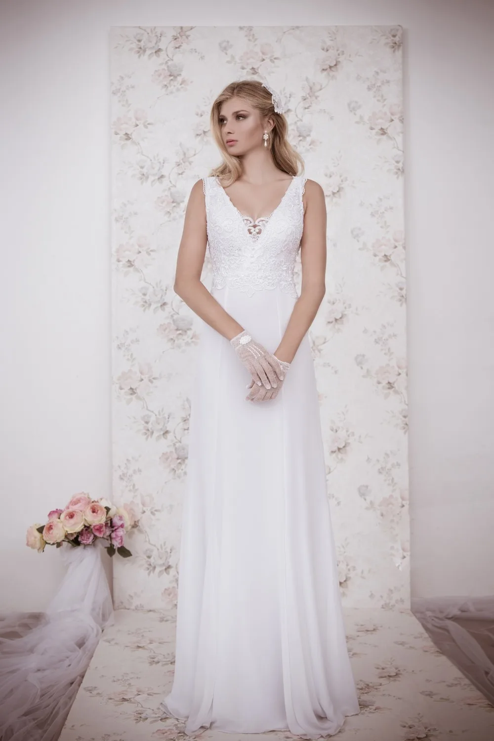 Na 14 Déesse Grecque Style Voir à Travers Le Dos Robes De Mariée 2015 Grande Taille Pleine Longueur Simple Plage Robe De Mariée Pour Mariage Partie