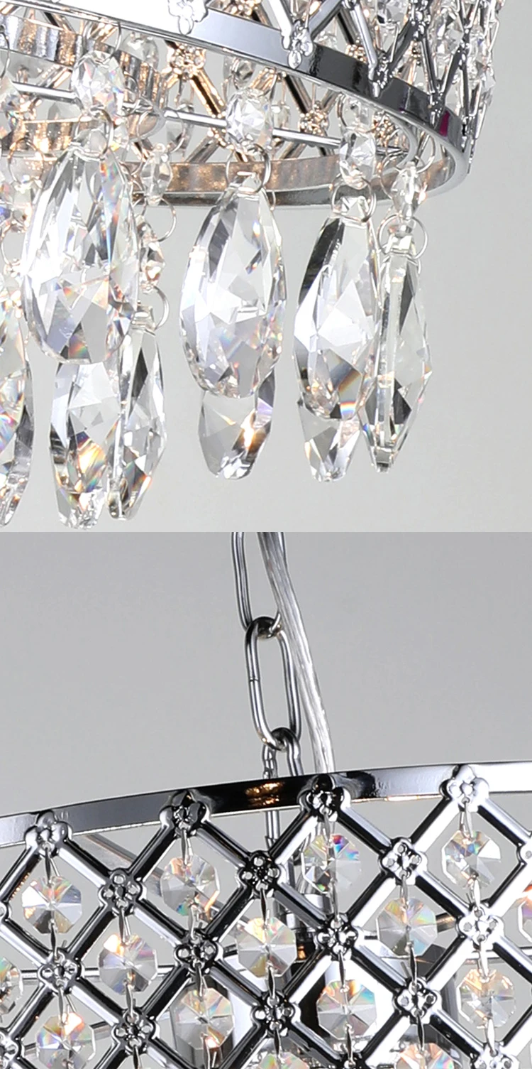 New Galaxy 4-Light Antique chrome Round Metal Shade Crystal Chandelier Pendant Hanging light