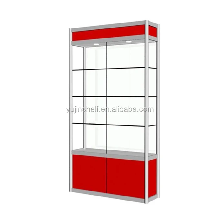 Custom Made Red Lighted Display Showcase Store Glass Cabinet