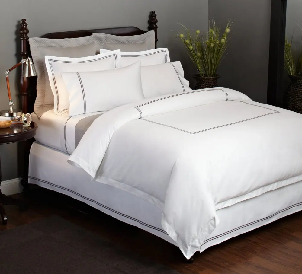 Wholesale Hotel Use Polyester Cotton Queen Bed White Embroidery