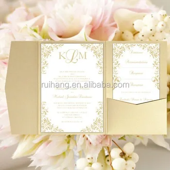 Luxury Gold Pocketfold Wedding Invitation Elegant Luxury Gold Pocketfold Wedding