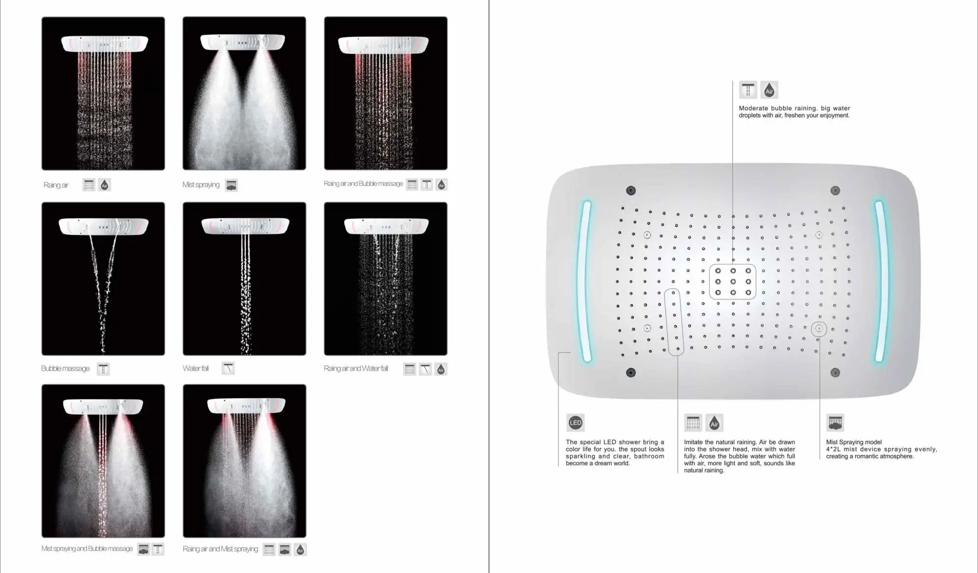 Stainless Steel Bathroom Accessories Smart LED Light Ceiling Shower Head