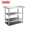 rolling stainless steel catering work table with two shelves