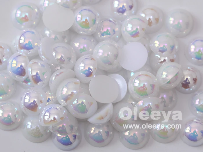 Plastic Pearls Non Hotfix Rhinestone Beads Flat Back 3mm White AB Loose ABS Half Round Faux Pearl Beads for DIY Decoration