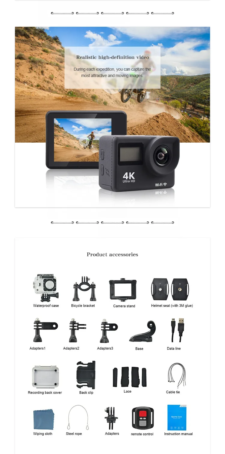 Good Quality New Waterproof 4K Wifi Action Camera For Outdoor