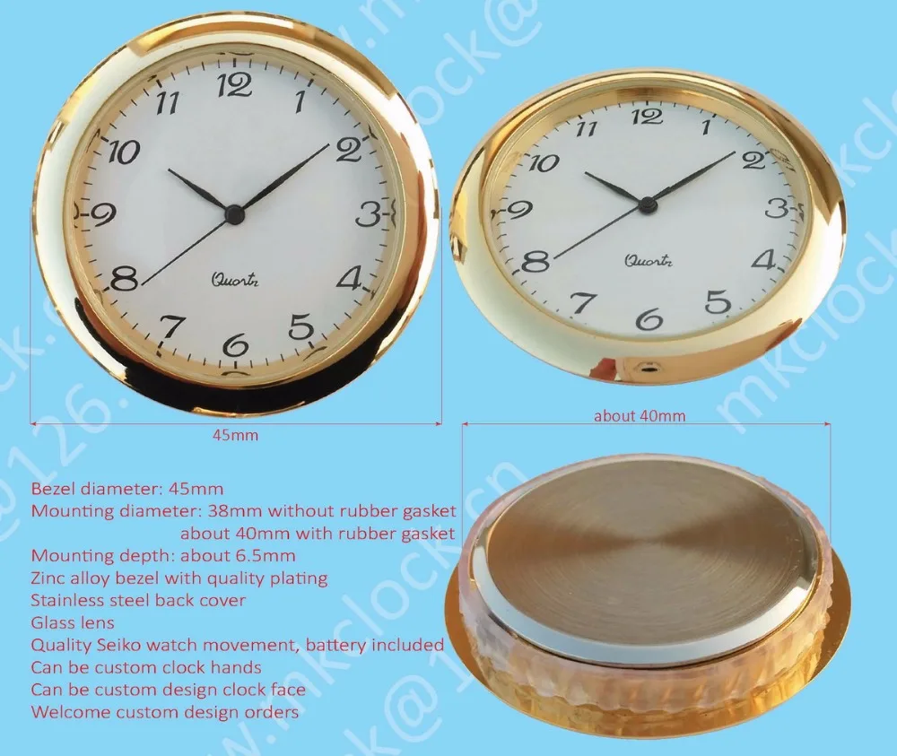 45mm Metal Casing Quartz Clock Insert Clock Fit Up Small Clock Insert ...