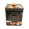 Factory custom CMYK printing square cookie tin box with knob handle and PVC window for biscuit candy gift package