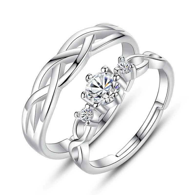 Fashion Rings Jewelry Women Adjustable Couple Wedding Ring Set in Silver Color