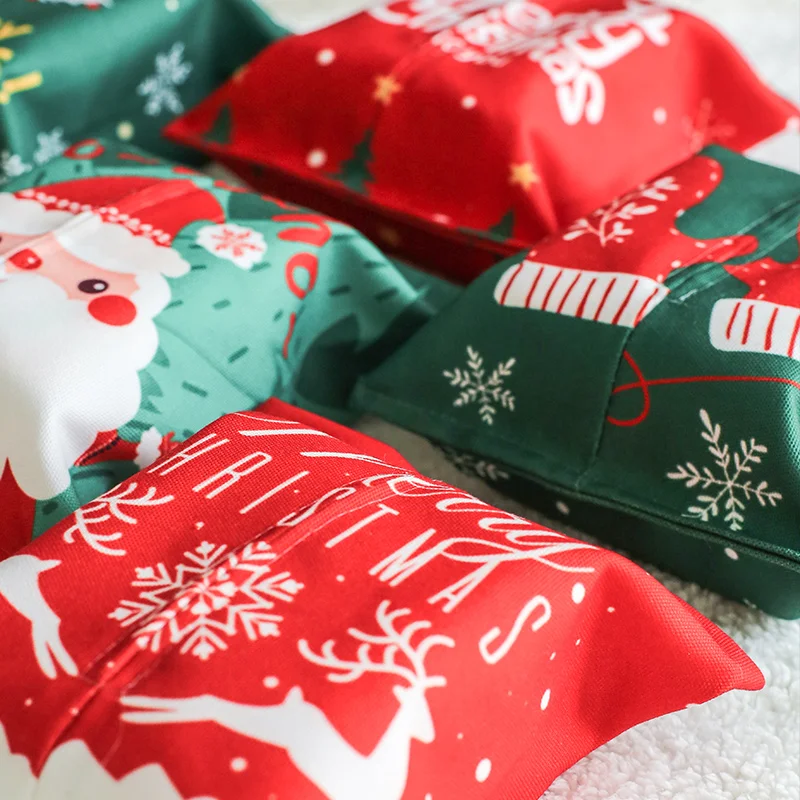 Factory custom full version printing Christmas special cotton and linen tissue box with stock sample supply