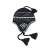 Geometric Pattern Jacquard Knit Crochet Trapper Nepal Tassel Beanie Hat With Top Braid