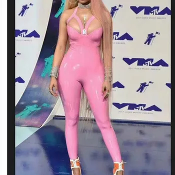 pink leather jumpsuit