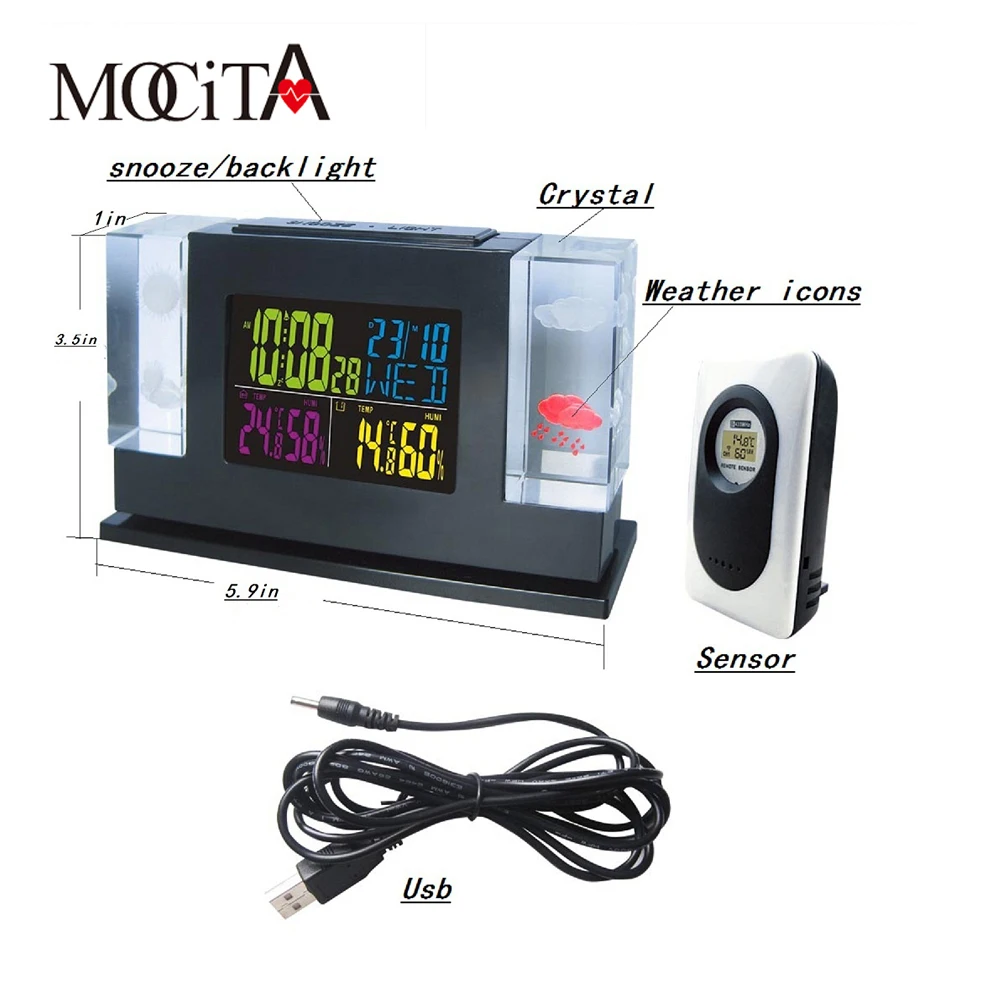 New Arrival Crystal Led Weather Station With Backlight Indoor/outdoor