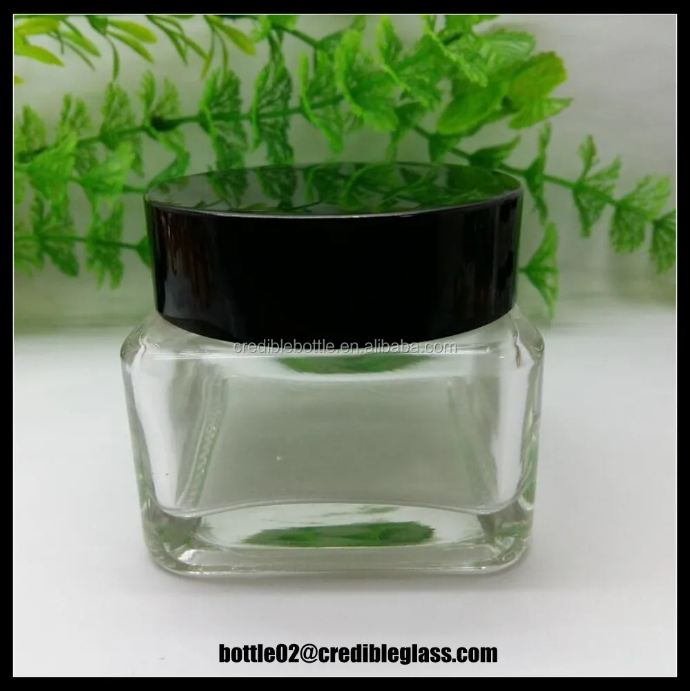 150g Clear Square Glass Skin Care Cream Jar Cosmetic Jars With Plastic