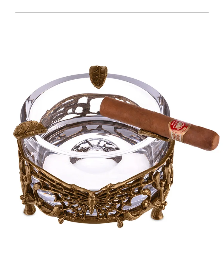 Large Crystal Cigar Ashtray Luxurious Bronze Carving Butterfly Ashtray