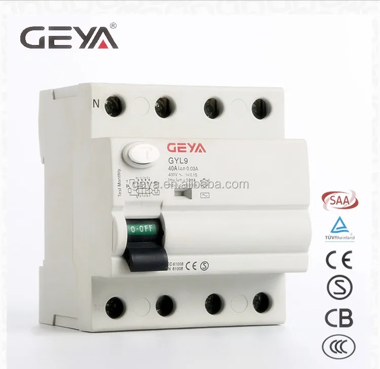 Geya High Quality 3phase Elcb 400v 4p 63a 30ma Rccb 3 Pole Rccb Circuit ...