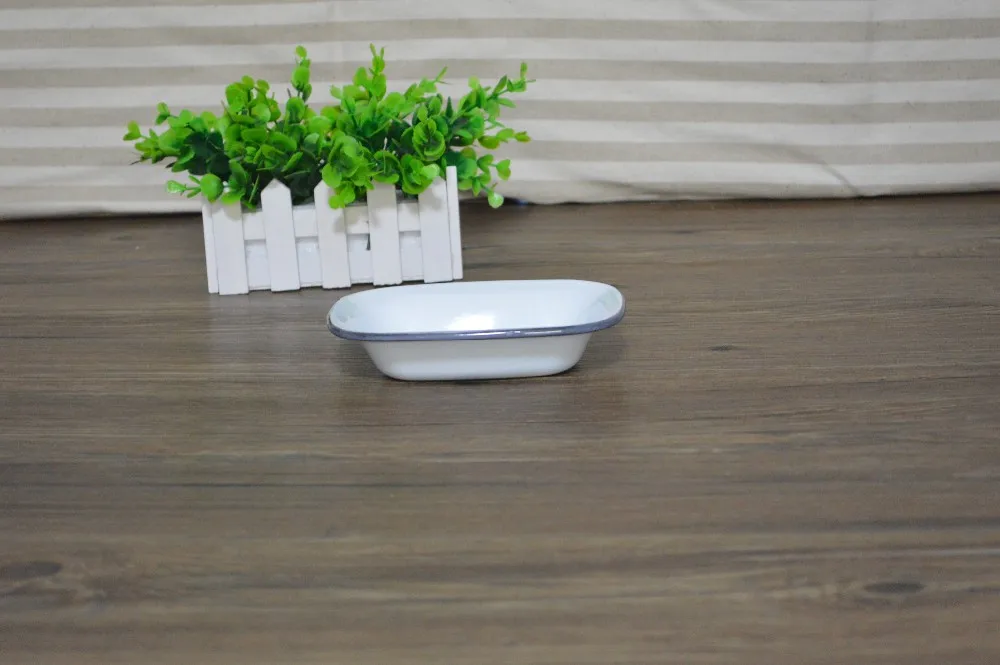 16cm Square Porcelain Enamel Pie Dish Baking Plate With Rolled Rim