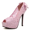 stylish party platform peep toe pumps elegant bow tie ladies high heels lace shoes