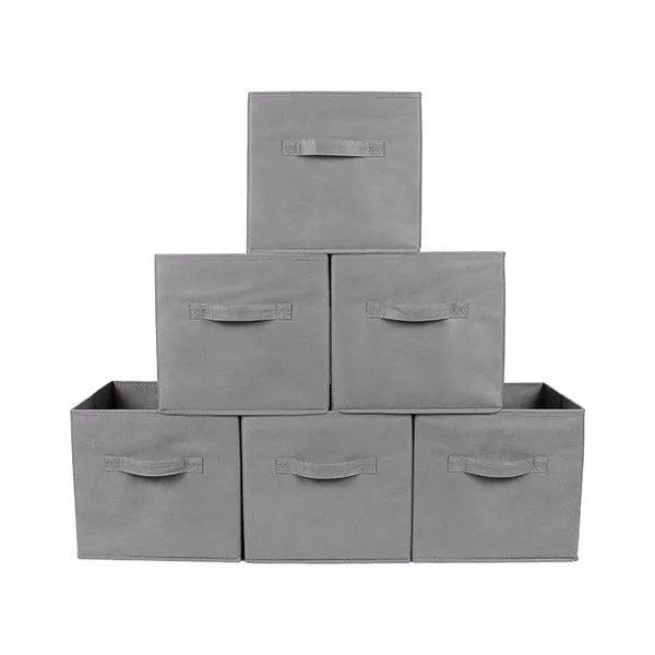 Set 6 Gray Cube Storage Bins Foldable Fabric Basket Drawers Organizer Container 