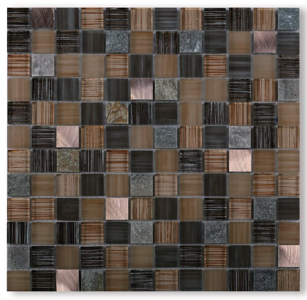 Bathroom Wall Decor Crystal White Resin Mix Metal Tile Square Mosaic