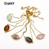 WT-B420 Women fashion gold bezel natural gemstone bracelet, adjustable brass chain bracelet with stone