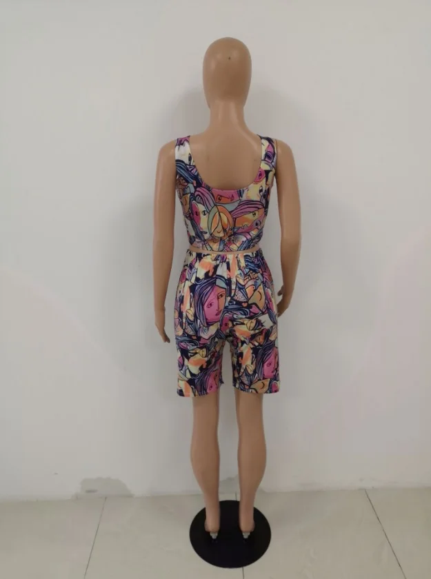 European station new sexy strap digital print face animation fresh two - piece H9552 sexy dress