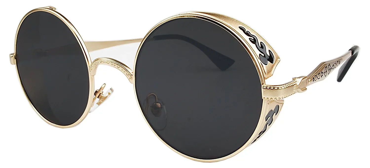 black and gold round frame sunglasses