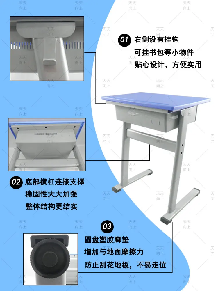 Single Student Desk and Chair Fixed Student School Chair and Desk Set Classroom Furniture