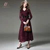 New collection long sleeve slim V neck lace casual dresses