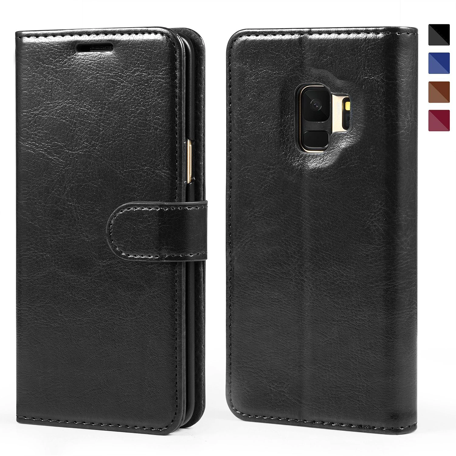 Lujo Cuero Negro Funda para Samsung Galaxy S9