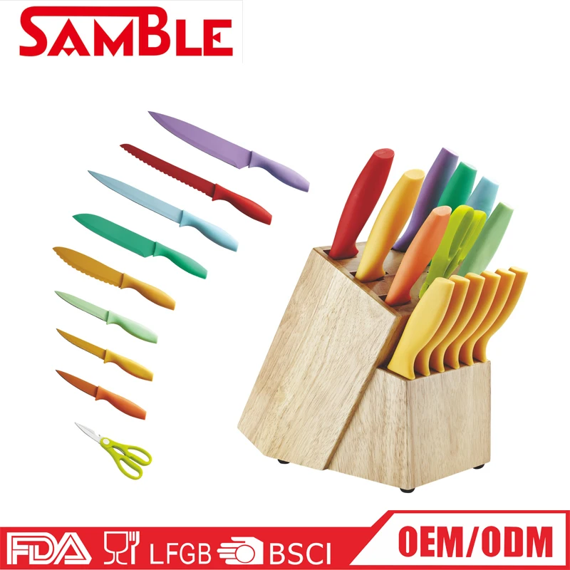 Different Color Kitchen Knife Set With Wooden Knife Block - Buy Wooden