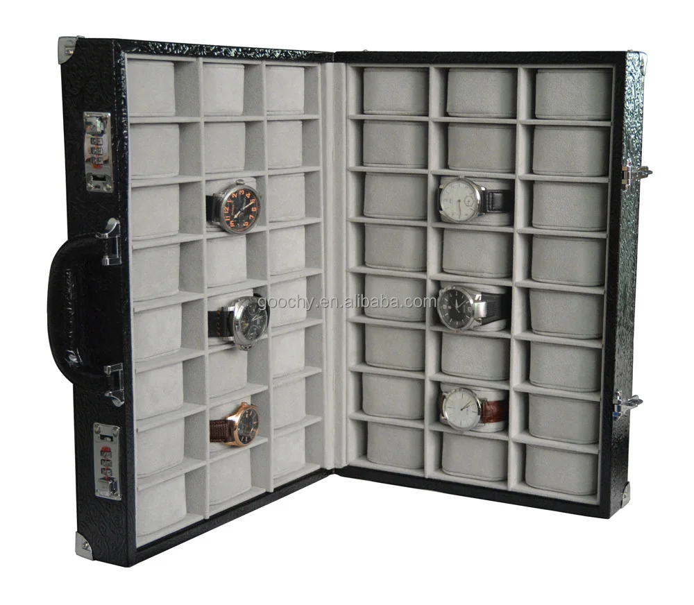 Personalized Leather 48 Watches Business Travel Carrying Case With Code