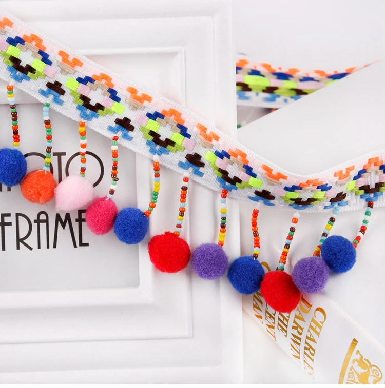 Wholesale Best Selling Multicolor Pompom Tassel Beaded Fringe Trim for Clothing (5).jpg