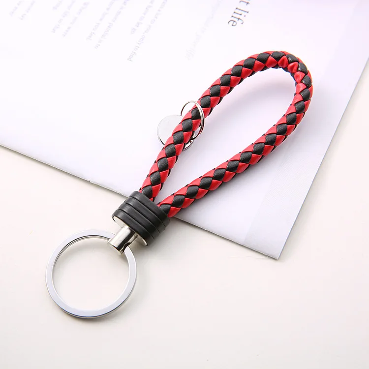 Handmade Woven Leather Keychain Men Women Braided Leather Rope Key