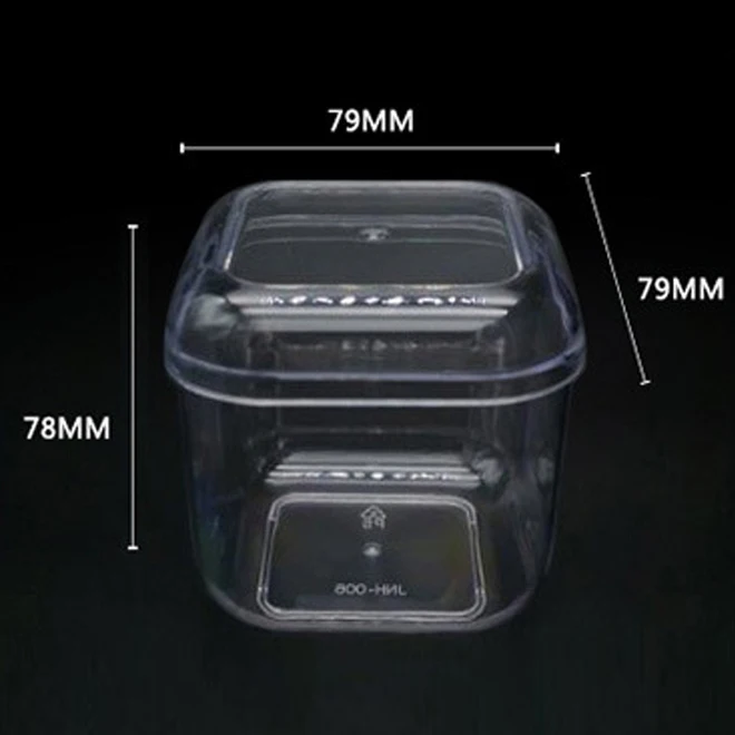 450ml 16oz Wholesale Plastic Food storage Transparent square PS candy box for Confectionery packaging with lid
