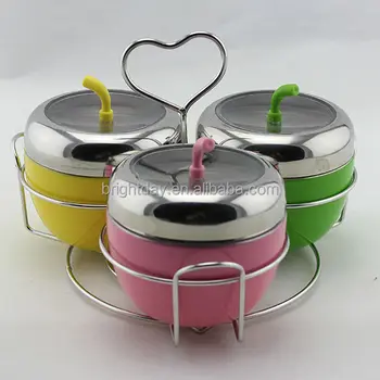 Kitchen Tool 2pcs Salt Pepper Container Apple Shape Stainless