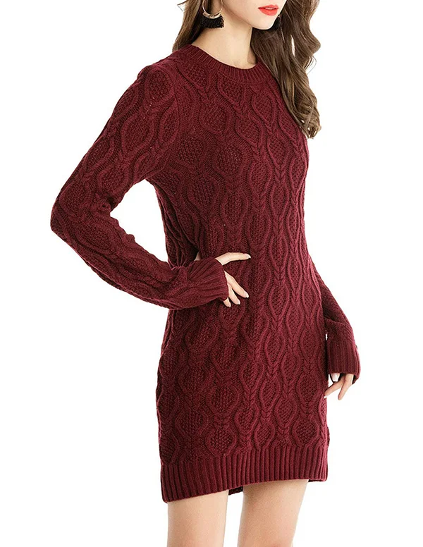 Custom Trendy Women Knitted Dress Cable Knitting Mature Fitted Bodycon Gown  Winter Leisure Wool Acrylic Maroon Sweater Dress - Buy Winter Maroon Sweater  Dress,Ladies Winter Long Sweater Dress,Fitted Sweater Dress Product on