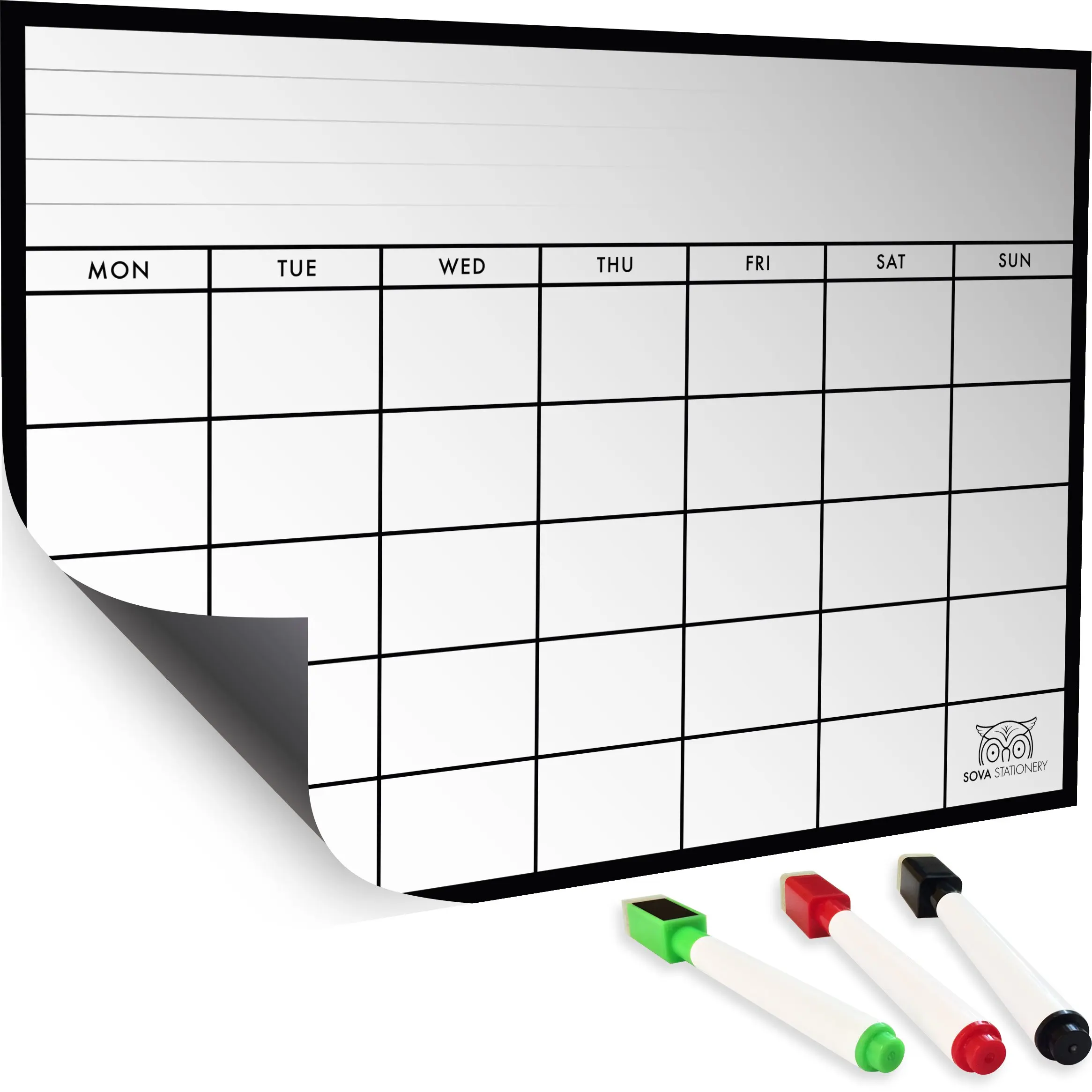 Includes 4 Color Markers with Built-in Erasers. Perfect Magnetic Menu Board,Weekly Meal Planner and Grocery List Notepad for Refrigerator,16.5X12 Dry Erase Board