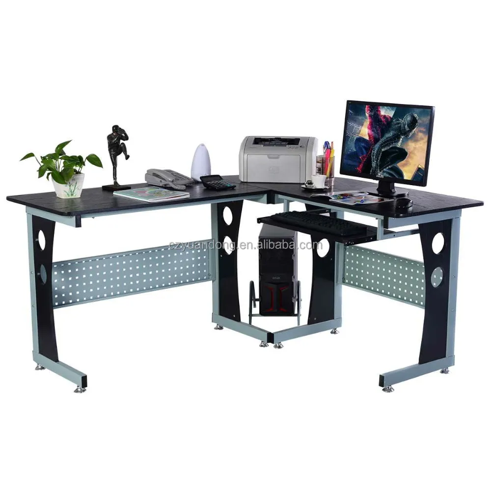 Commerical Furniture Office Use Corner Glass Wood Computer Desk