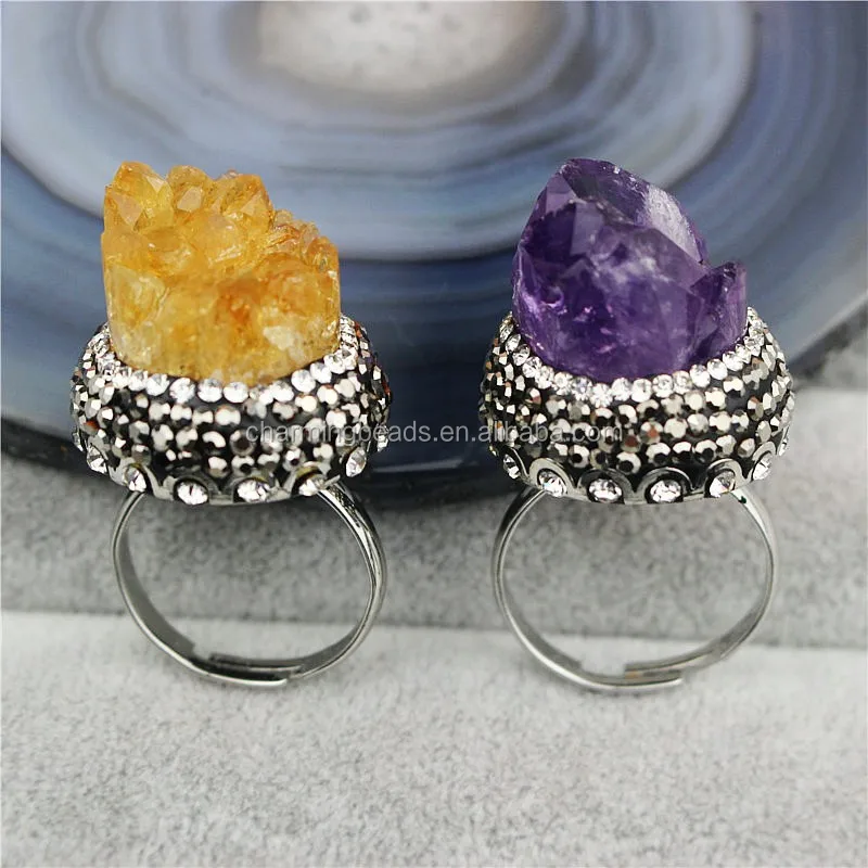 CH-MAR0090 Fashion Natural big freshwater pearl jewelry ring,Rhinestone pearl adjustable rings,pave crystal pearl ring wholesale
