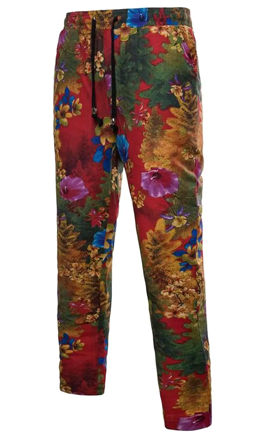 Jofemuho Men's Drawstring Casual Loose Drawstring Floral Print Pants Trousers
