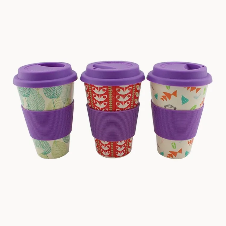 Eco- Friendly Bamboo Fiber Coffee Cup Water Bottles With Silicone Sleeves
